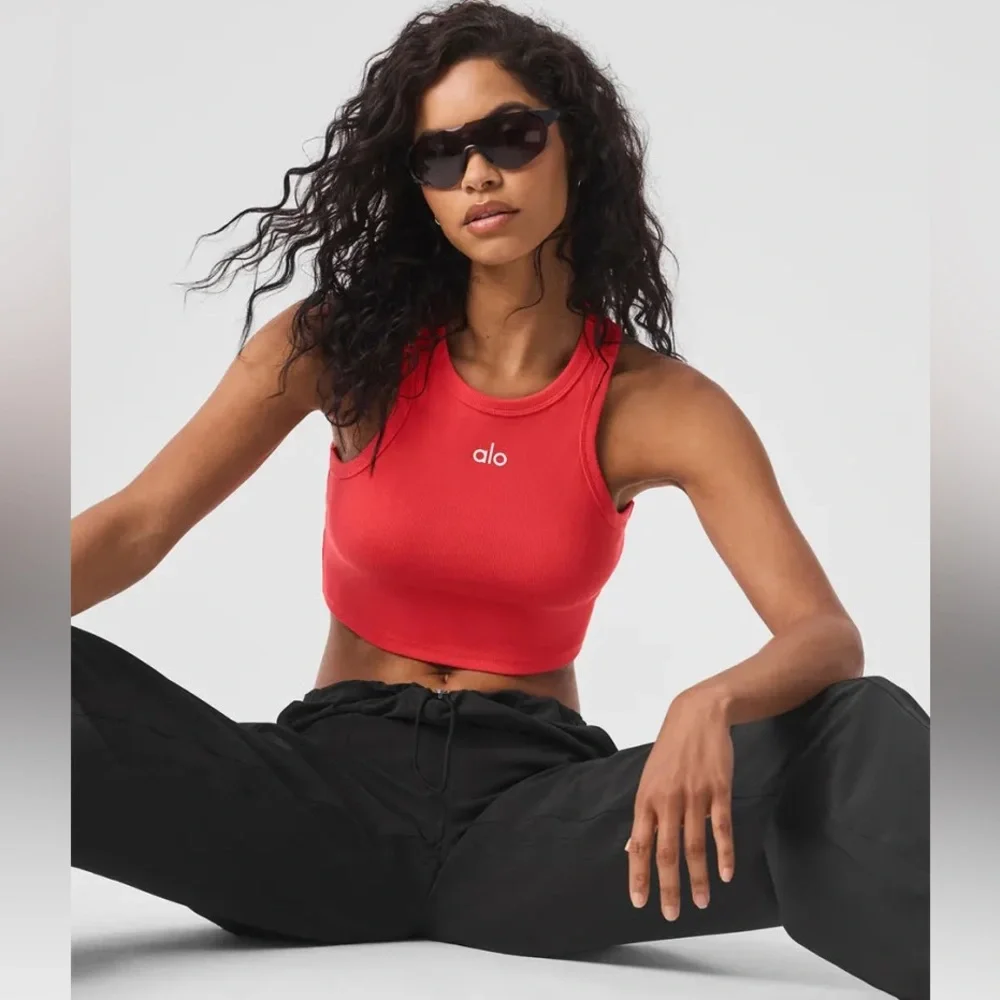 Alo Yoga Aspire Tank Red Hot Summer/White Small